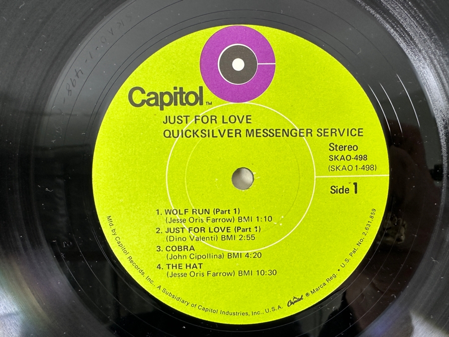 Just Added - Quicksilver Messenger Service - Just For Love - Capitol Records SMAS-498 1970 Original Vinyl Record [Photo 5]