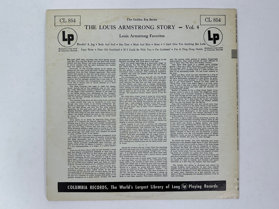 Just Added - Louis Armstrong - Favorites - The Louis Armstrong Story - Volume 4 - Columbia CL 854 1956 Vinyl Record [Photo 2]