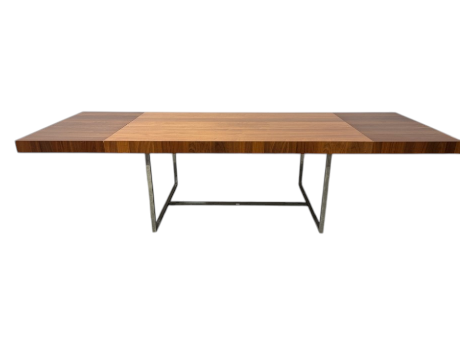 Calligaris Modern Walnut Extendable Dining Table with Chrome Base, Made In Italy 72' - 118'W x 39'D x 29'H 