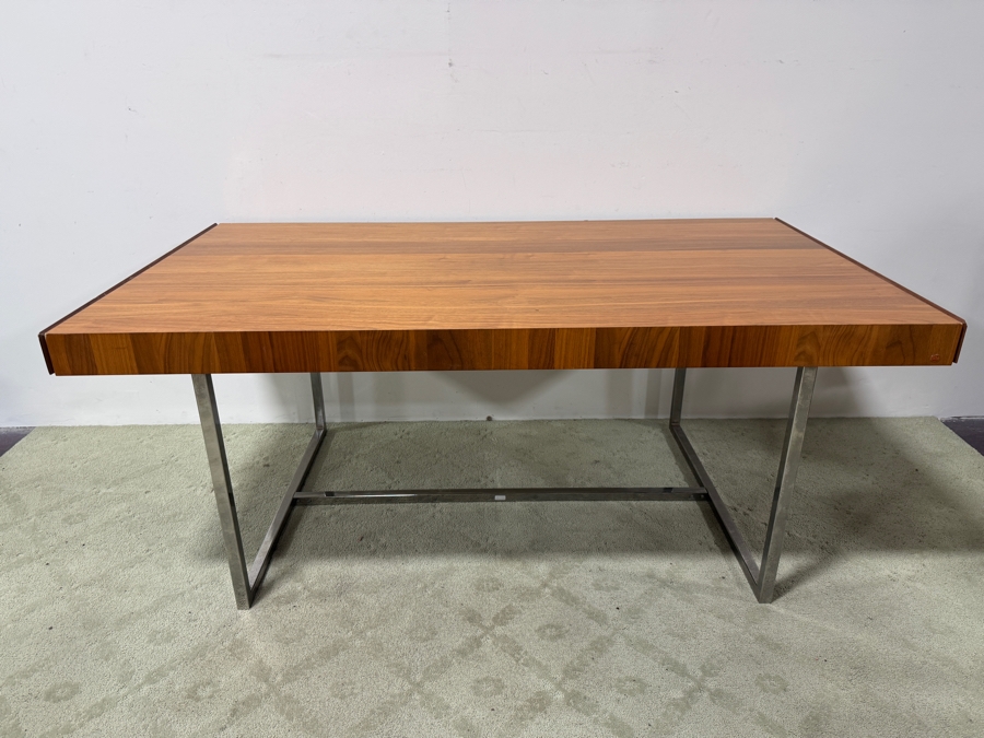 Calligaris Modern Walnut Extendable Dining Table with Chrome Base, Made In Italy 72' - 118'W x 39'D x 29'H  [Photo 3]