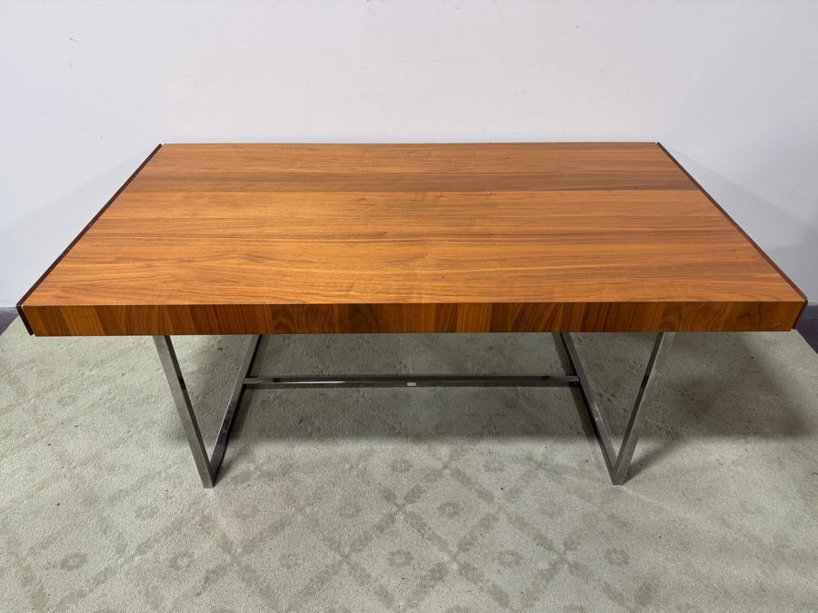 Calligaris Modern Walnut Extendable Dining Table with Chrome Base, Made In Italy 72' - 118'W x 39'D x 29'H  [Photo 4]