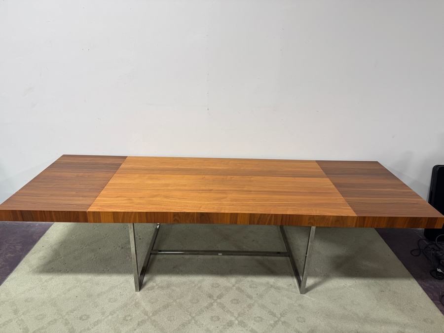 Calligaris Modern Walnut Extendable Dining Table with Chrome Base, Made In Italy 72' - 118'W x 39'D x 29'H  [Photo 2]