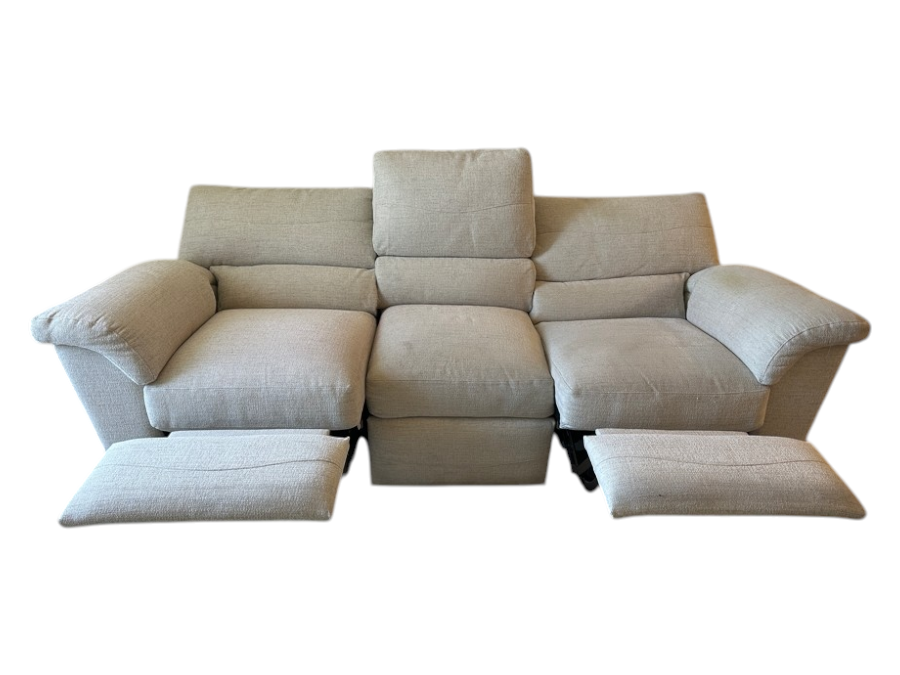 La-Z-Boy Reclining Sofa With Plush Cushions And A Light Beige Fabric 90'W X 36'D X 38'H [Photo 2]