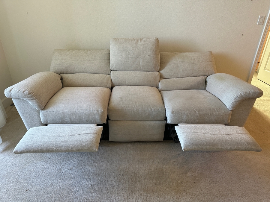 La-Z-Boy Reclining Sofa With Plush Cushions And A Light Beige Fabric 90'W X 36'D X 38'H [Photo 3]