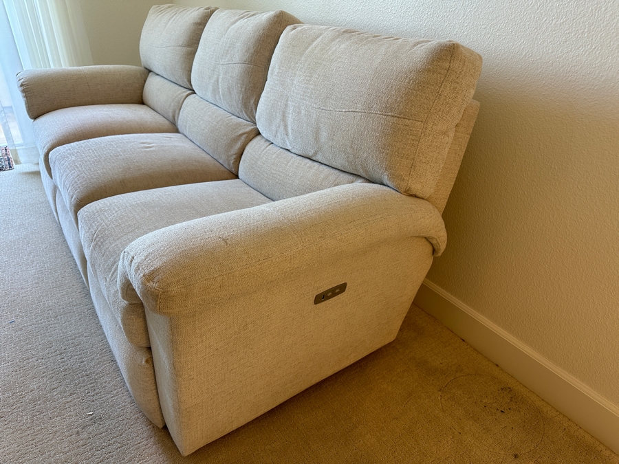 La-Z-Boy Reclining Sofa With Plush Cushions And A Light Beige Fabric 90'W X 36'D X 38'H [Photo 5]