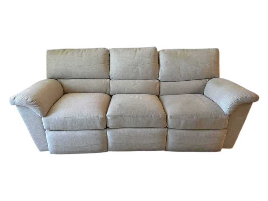 La-Z-Boy Reclining Sofa With Plush Cushions And A Light Beige Fabric 90'W X 36'D X 38'H