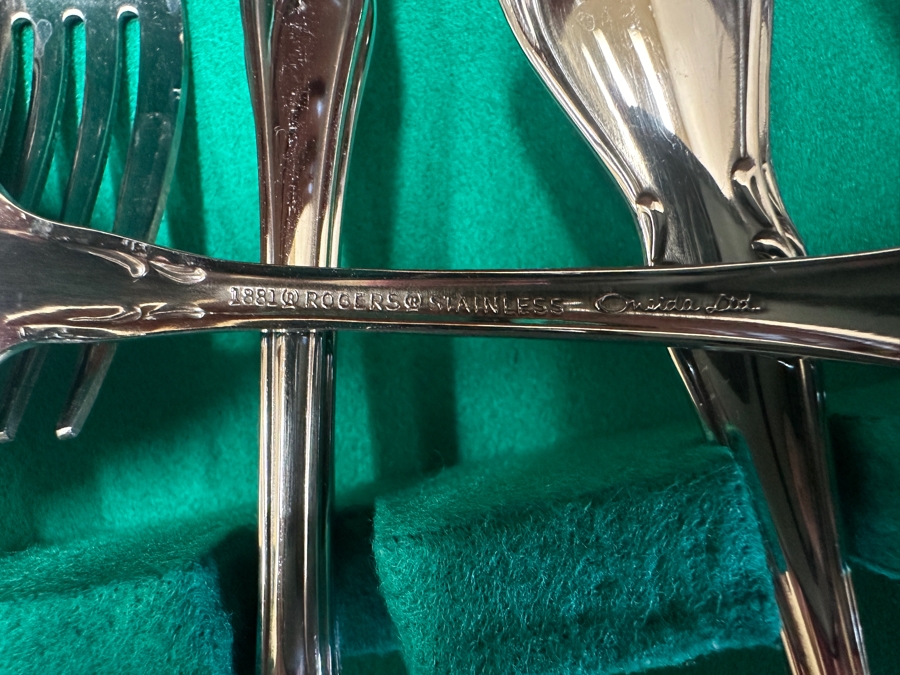 Vintage Chinese Hardwood Silverware Chest Cabinet With Five Drawers And Two Doors - Includes An Oneida Stainless Steel Flatware Service For Approximately 20 - 24W x 17D x 36H - See Photos [Photo 7]