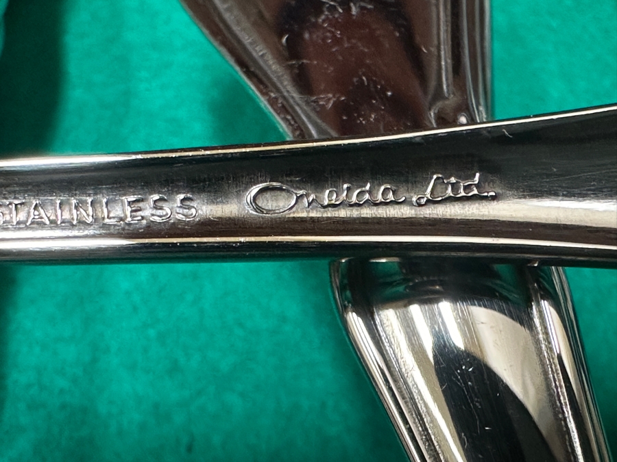 Vintage Chinese Hardwood Silverware Chest Cabinet With Five Drawers And Two Doors - Includes An Oneida Stainless Steel Flatware Service For Approximately 20 - 24W x 17D x 36H - See Photos [Photo 13]