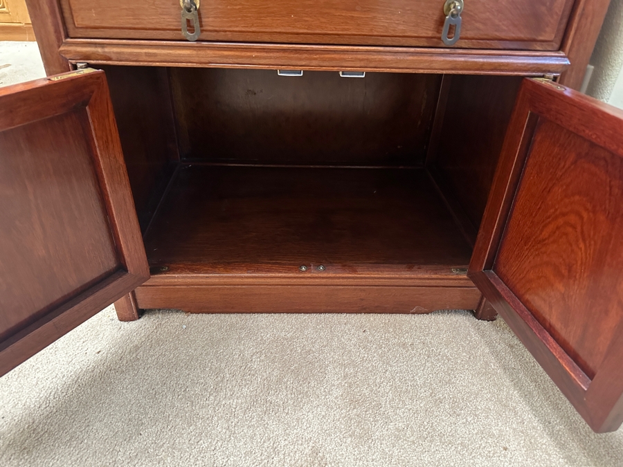 Vintage Chinese Hardwood Silverware Chest Cabinet With Five Drawers And Two Doors - Includes An Oneida Stainless Steel Flatware Service For Approximately 20 - 24W x 17D x 36H - See Photos [Photo 14]