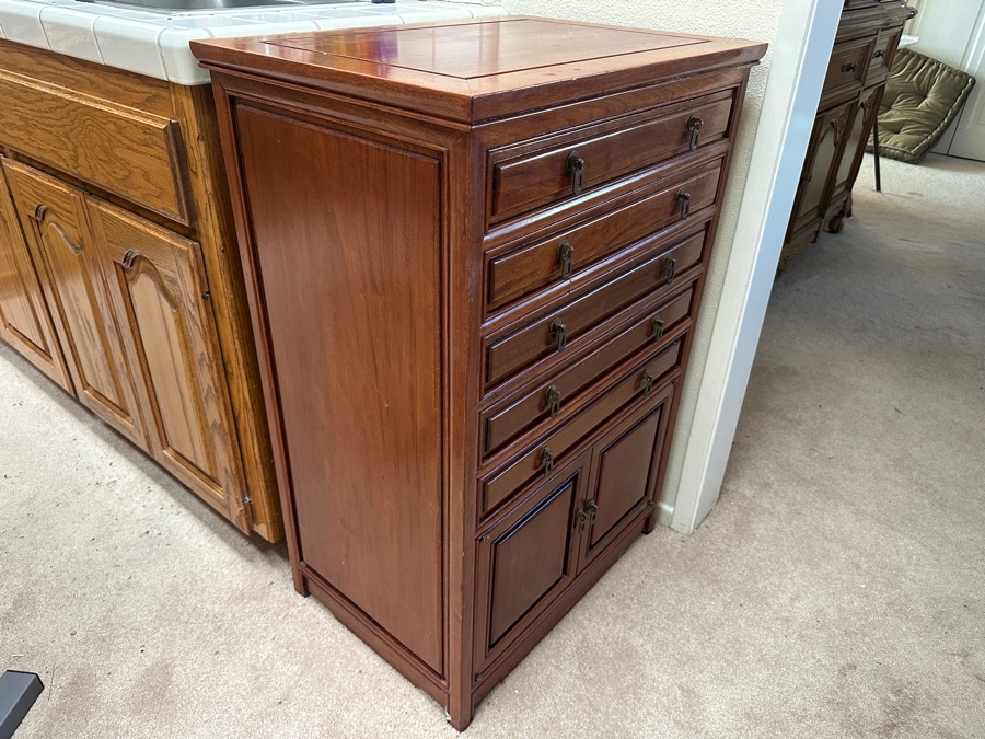 Vintage Chinese Hardwood Silverware Chest Cabinet With Five Drawers And Two Doors - Includes An Oneida Stainless Steel Flatware Service For Approximately 20 - 24W x 17D x 36H - See Photos [Photo 11]