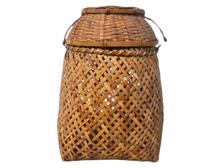 Woven Bamboo Storage Basket With Lid 11.5'H
