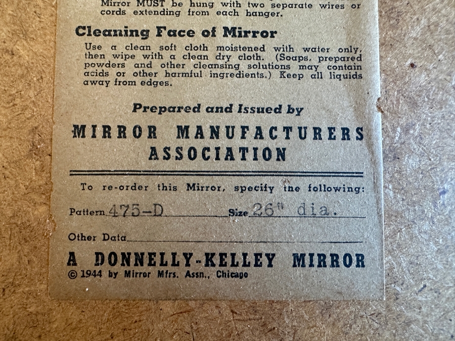 Vintage 1944 Donnelly-Kelley Etched Glass Mirror With Parrot Bird Design 26'D [Photo 8]