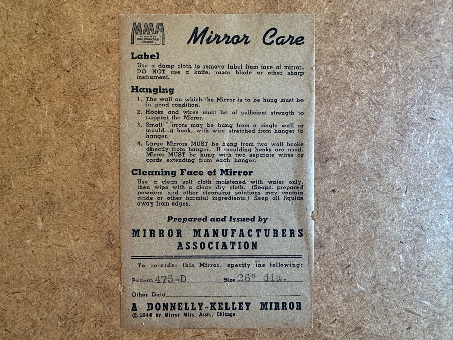 Vintage 1944 Donnelly-Kelley Etched Glass Mirror With Parrot Bird Design 26'D [Photo 6]