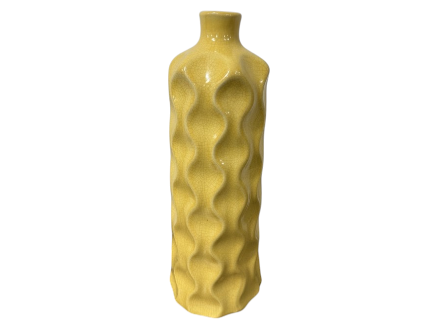 Yellow Cracked Glaze Ceramic Bottle Vase 16'H