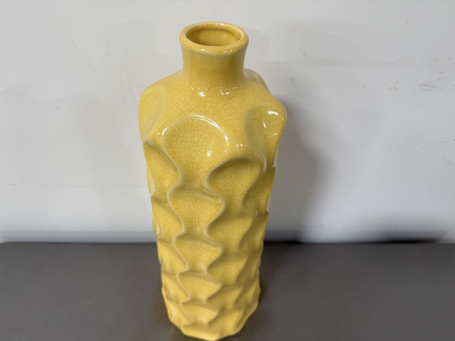 Yellow Cracked Glaze Ceramic Bottle Vase 16'H [Photo 2]