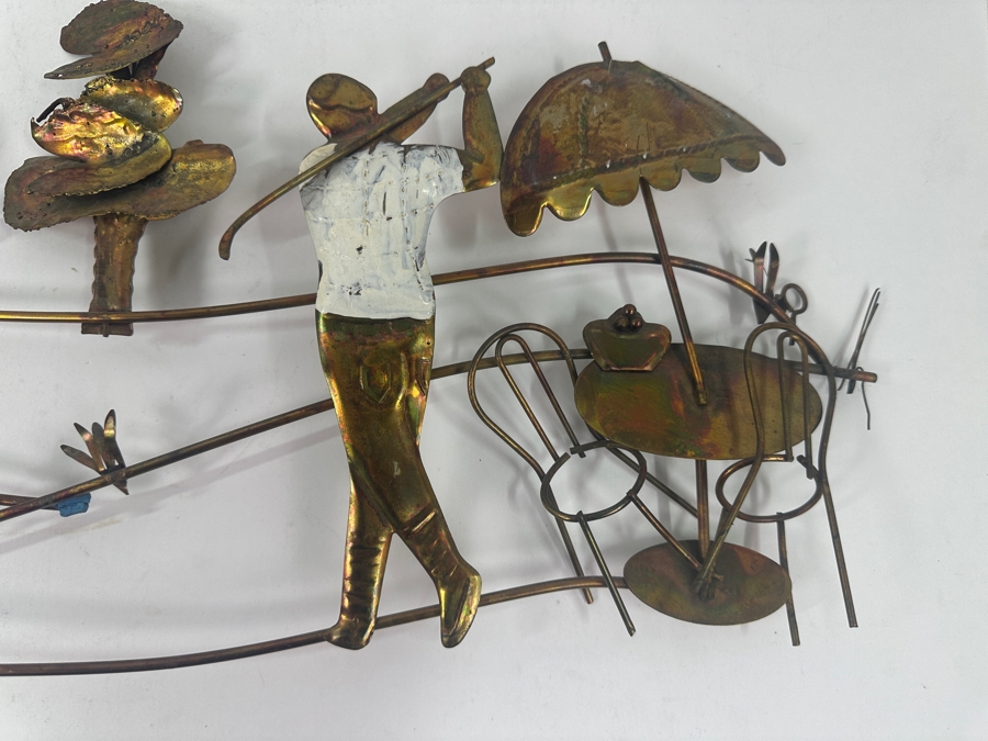 Vintage Brass Metal Wall Sculpture Golf Scene 24'W [Photo 2]