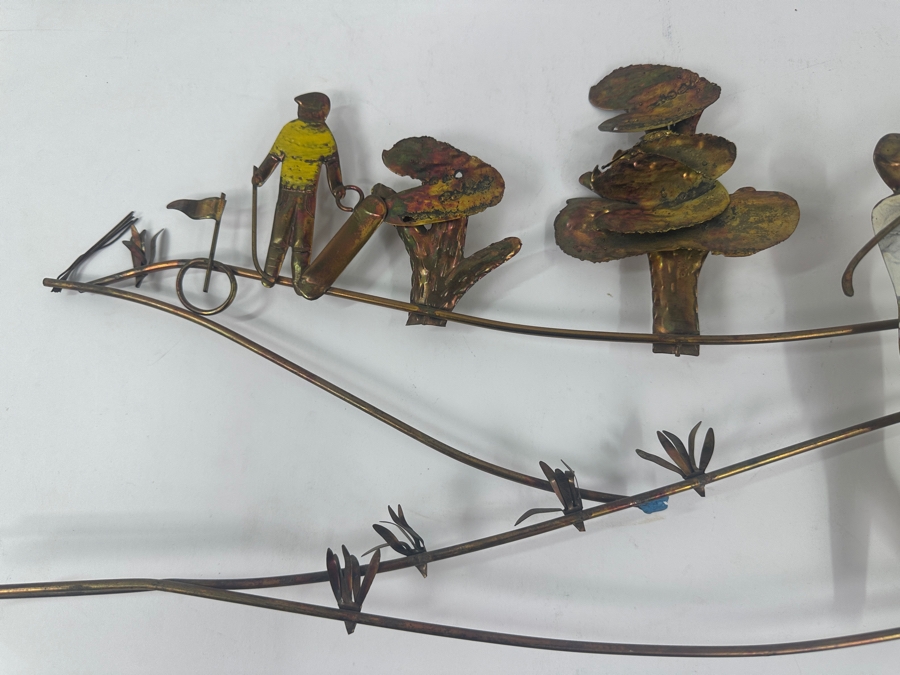 Vintage Brass Metal Wall Sculpture Golf Scene 24'W [Photo 3]