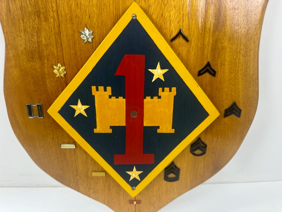 Wooden Shield Plaque Featuring Marine Corps Emblem And Insignia 14'W x 1'D x 17'H [Photo 3]
