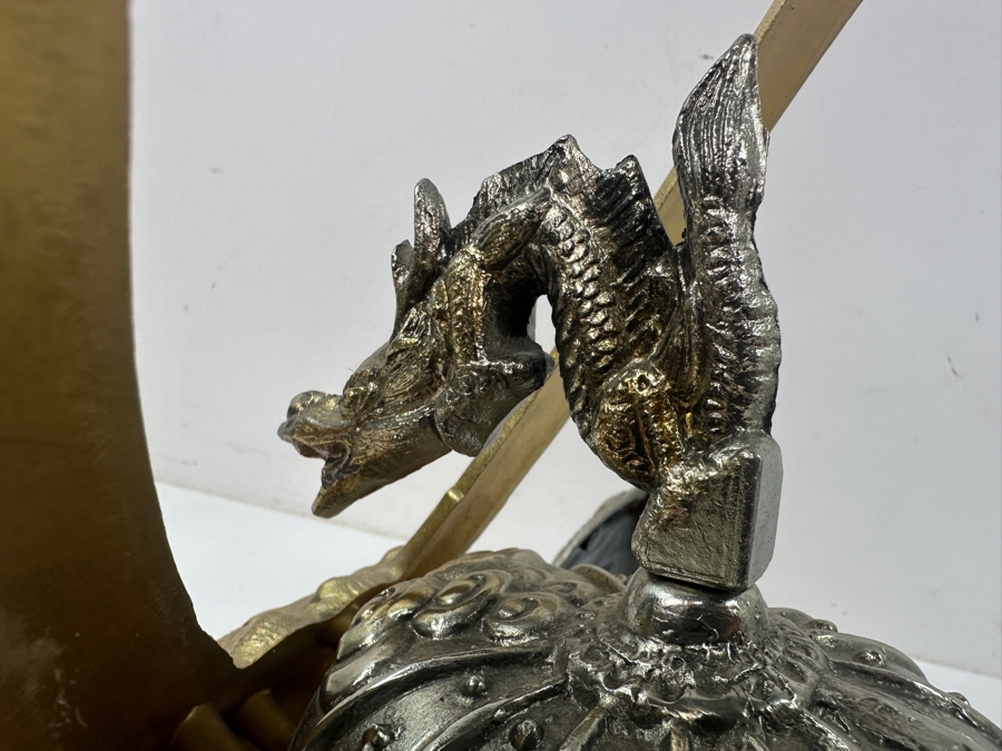 Reproduction Ornate Golden Samurai Helmet On Red Brocade Pillow With Tassels 12.5'W x 12'H [Photo 6]