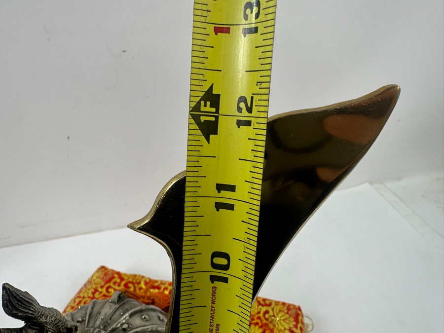 Reproduction Ornate Golden Samurai Helmet On Red Brocade Pillow With Tassels 12.5'W x 12'H [Photo 10]