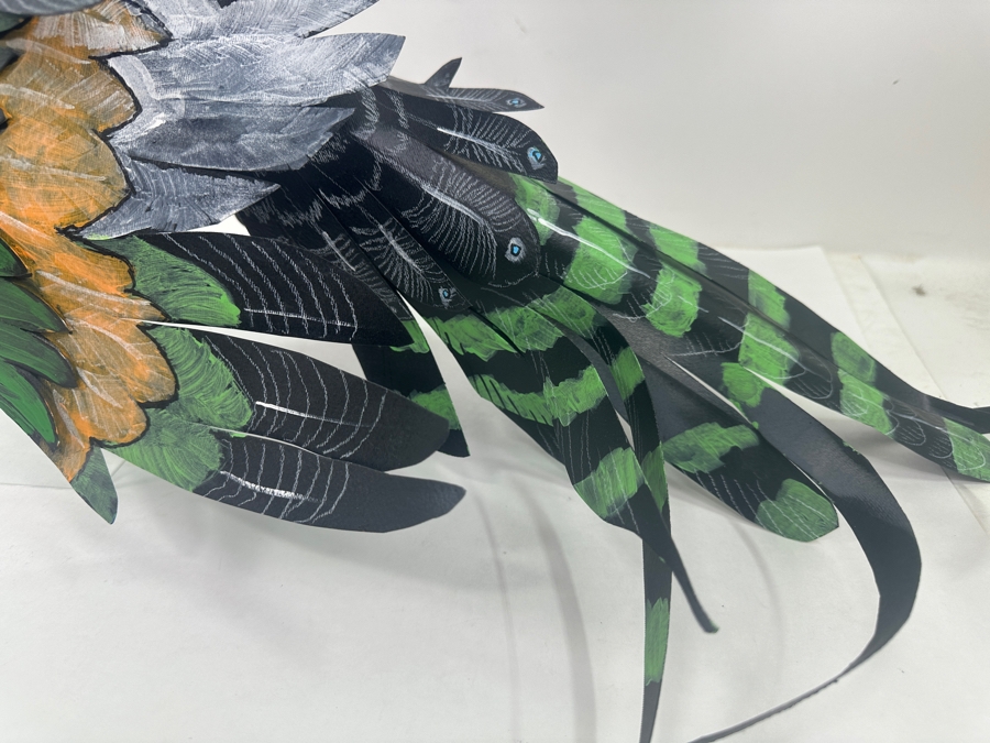Hand Painted Signed Green Bird Sculpture 30'W [Photo 4]
