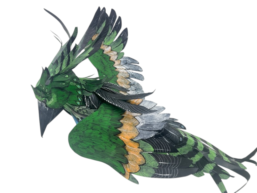 Hand Painted Signed Green Bird Sculpture 30'W