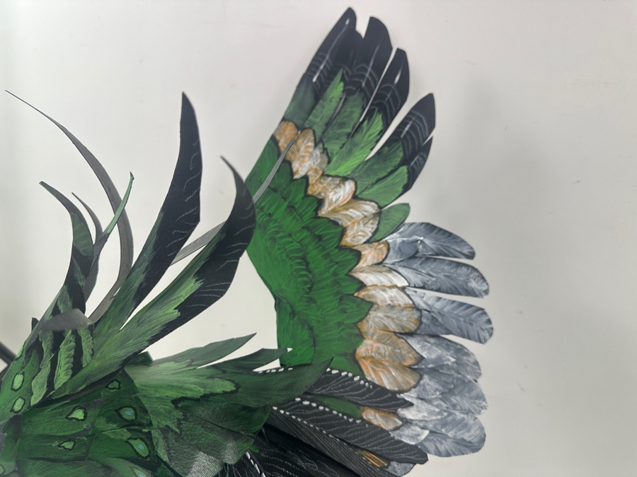 Hand Painted Signed Green Bird Sculpture 30'W [Photo 3]