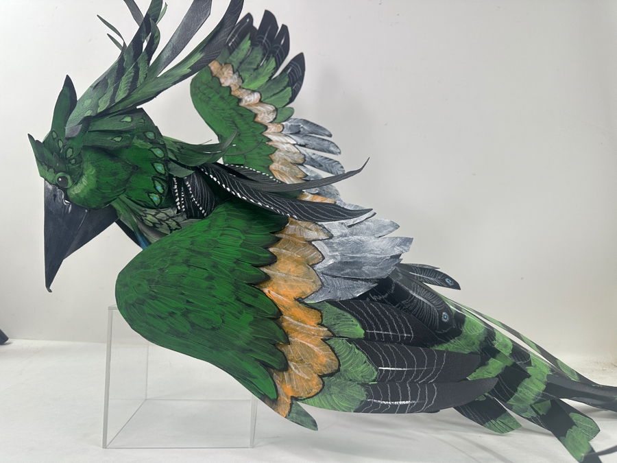 Hand Painted Signed Green Bird Sculpture 30'W [Photo 6]