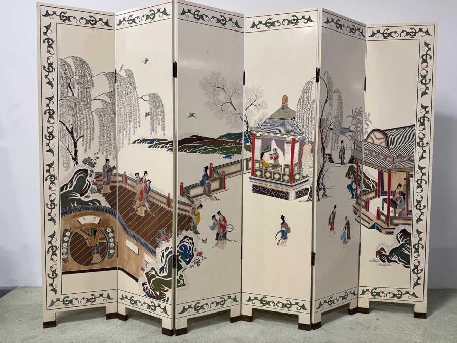 Vintage Chinese Six-Panel Double-Sided Coromandel Screen with Ivory Lacquer Background 95'W x 72'H [Photo 5]