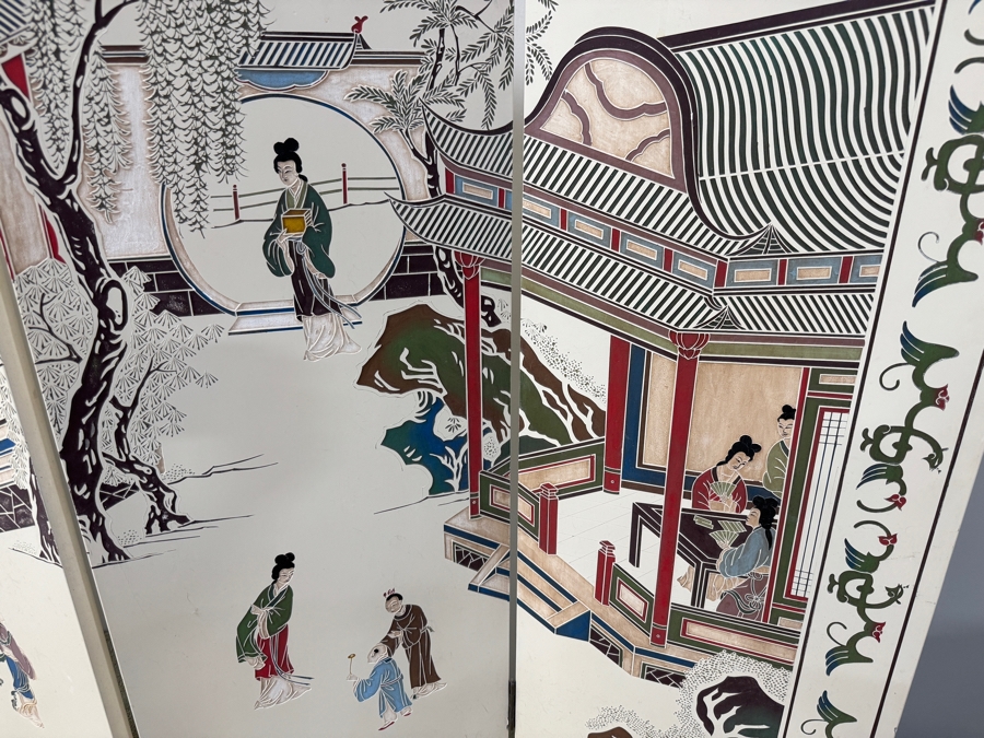 Vintage Chinese Six-Panel Double-Sided Coromandel Screen with Ivory Lacquer Background 95'W x 72'H [Photo 9]