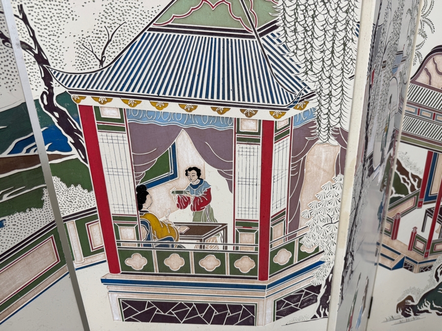 Vintage Chinese Six-Panel Double-Sided Coromandel Screen with Ivory Lacquer Background 95'W x 72'H [Photo 8]