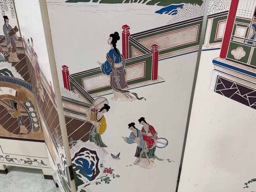 Vintage Chinese Six-Panel Double-Sided Coromandel Screen with Ivory Lacquer Background 95'W x 72'H [Photo 7]