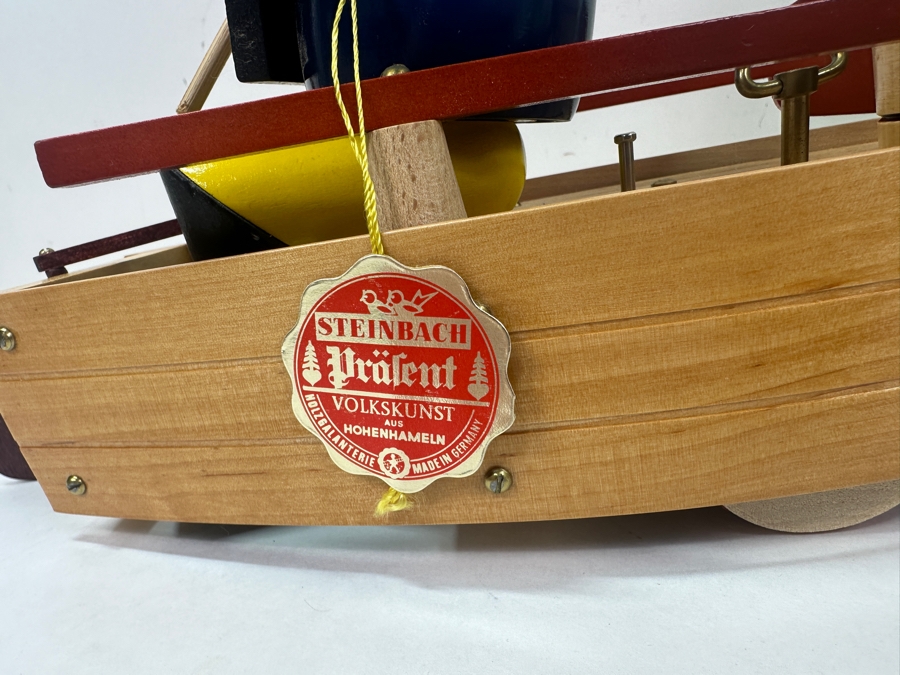 Steinbach Wooden Incense Smoker Angler In Boat Music Box With Original Box And Tag 12'W [Photo 5]
