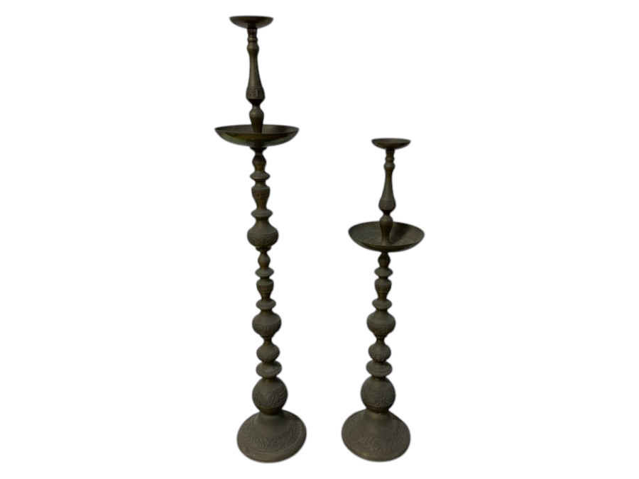 Pair of Brass Freestanding Candlesticks Candle Holders 43'H and 33.5'H