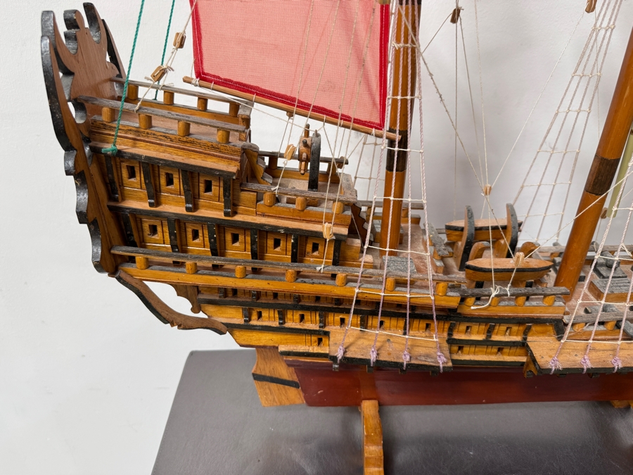 Large Wooden Model Sailboat With American Flag And Red Sails 42'W x 35'H [Photo 2]