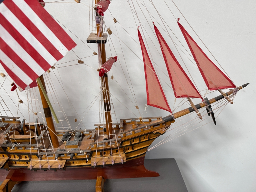 Large Wooden Model Sailboat With American Flag And Red Sails 42'W x 35'H [Photo 3]
