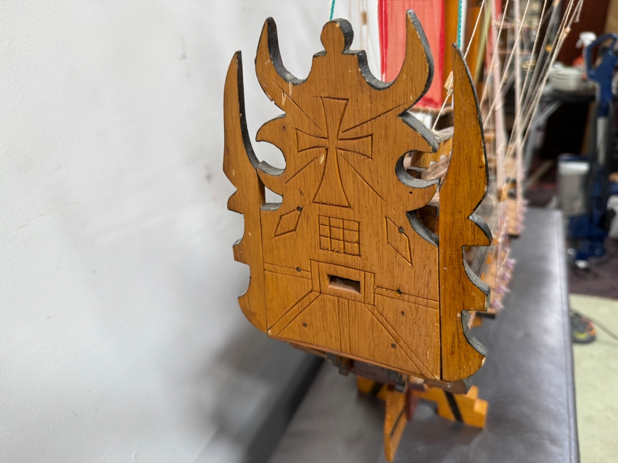 Large Wooden Model Sailboat With American Flag And Red Sails 42'W x 35'H [Photo 5]