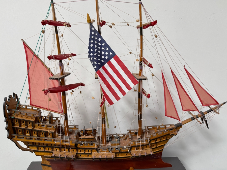 Large Wooden Model Sailboat With American Flag And Red Sails 42'W x 35'H [Photo 4]