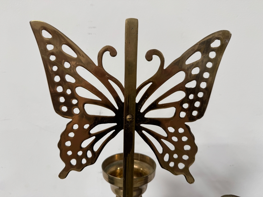 Set of Two Brass Butterfly Candlestick Holders 30'H and 24'H [Photo 3]