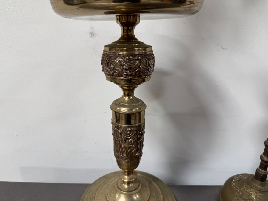 Set of Two Brass Butterfly Candlestick Holders 30'H and 24'H [Photo 4]