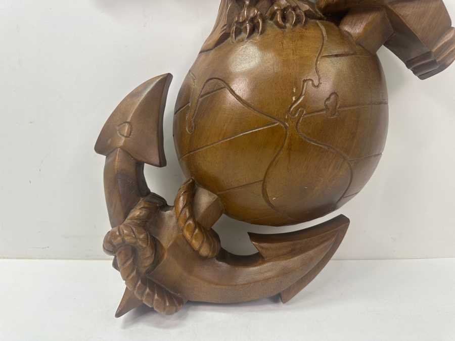 Hand Carved Wooden United States Marine Corps (USMC) Emblem Wall Plaque The Eagle, Globe And Anchor (EGA) 16'W x 19.5H [Photo 4]