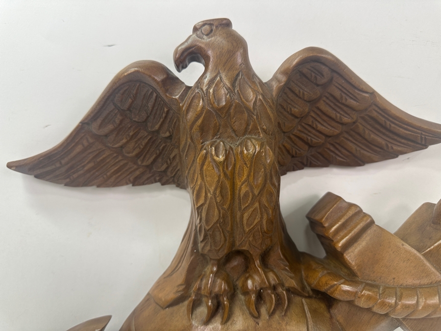 Hand Carved Wooden United States Marine Corps (USMC) Emblem Wall Plaque The Eagle, Globe And Anchor (EGA) 16'W x 19.5H [Photo 3]