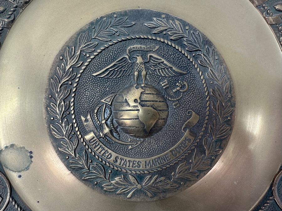 Decorative United States Marine Corps Brass Plaque Featuring Emblem and Engraved Historical Campaigns 11.5'W [Photo 2]