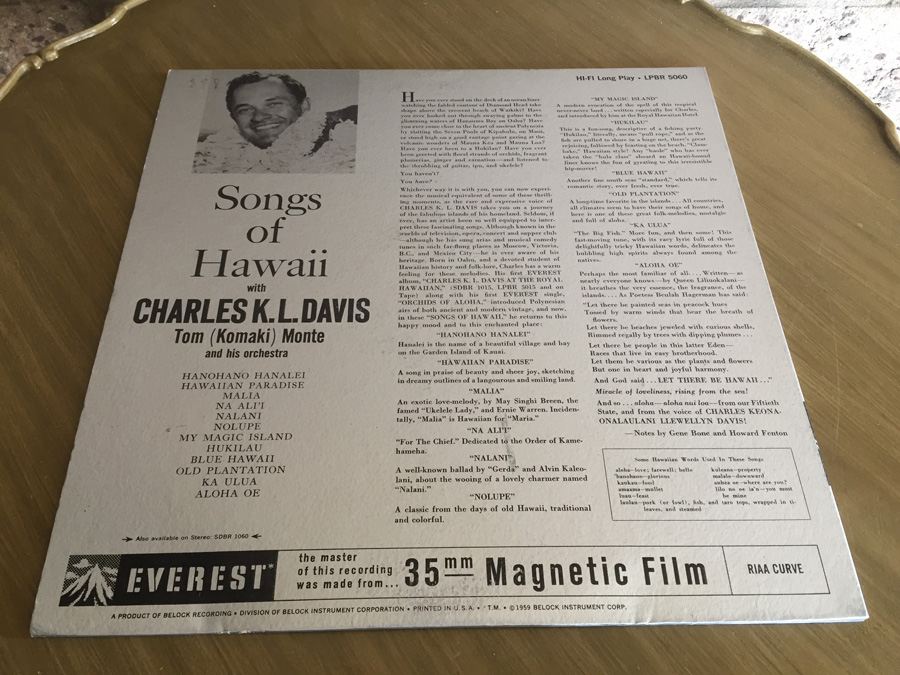 Charles K.L. Davis With Orchestra Conducted By Tom Monte ‎- Songs Of Hawaii - Everest ‎- LPBR 5060 [Photo 2]