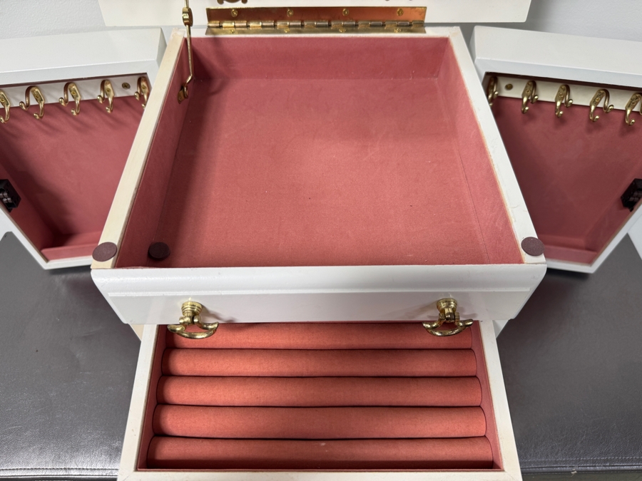 White Wooden Jewelry Box With Six Drawers And Gold Trim 15.5'W x 12'D x 13'H [Photo 5]