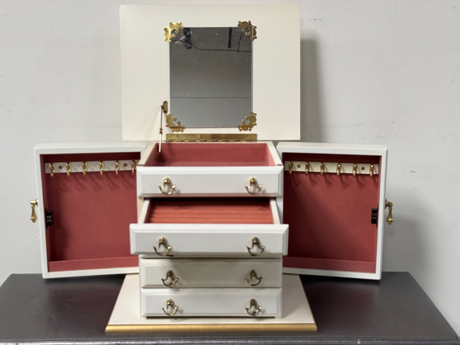 White Wooden Jewelry Box With Six Drawers And Gold Trim 15.5'W x 12'D x 13'H [Photo 4]