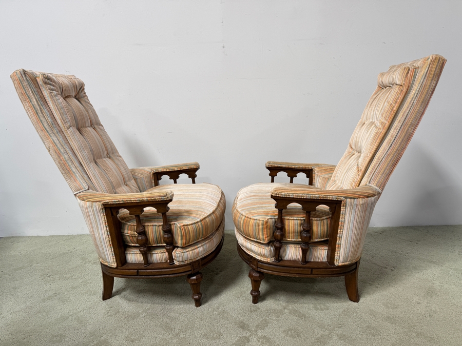 Vintage Mid Century Striped High-Back Accent Chairs 26'W x 32'D x 41'H [Photo 4]