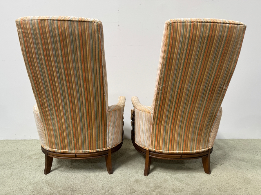 Vintage Mid Century Striped High-Back Accent Chairs 26'W x 32'D x 41'H [Photo 5]