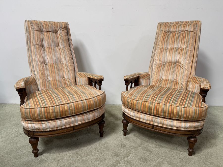 Vintage Mid Century Striped High-Back Accent Chairs 26'W x 32'D x 41'H [Photo 3]