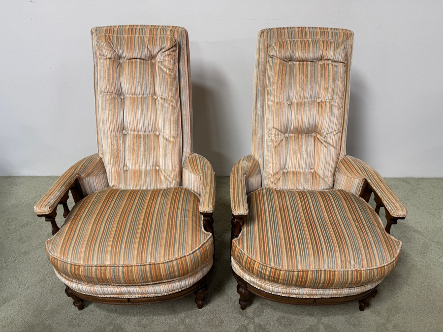 Vintage Mid Century Striped High-Back Accent Chairs 26'W x 32'D x 41'H [Photo 2]